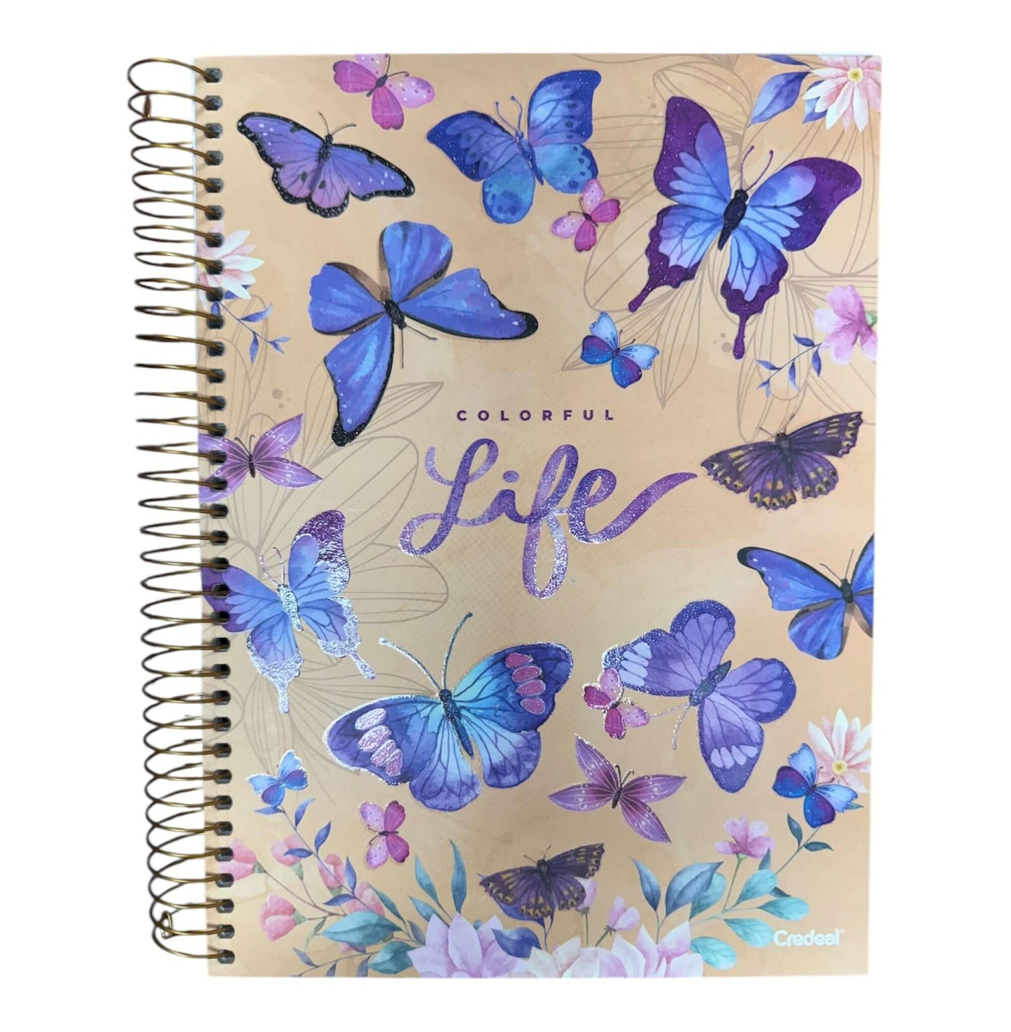 libreta de espiral Colorful Life Purpurina Credeal mariposas 10 divisiones