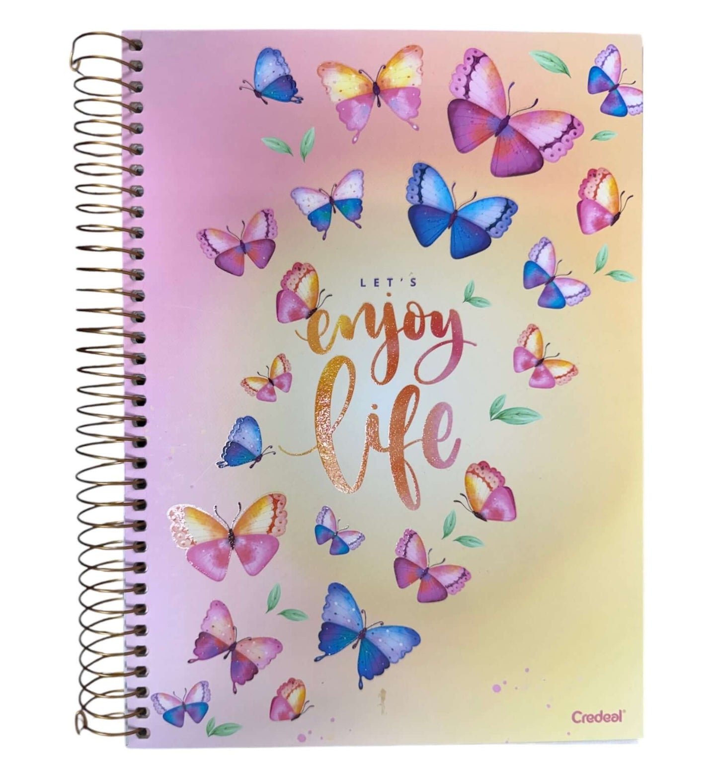 libreta de espiral lets enjoy life Purpurina Credeal mariposas 10 divisiones
