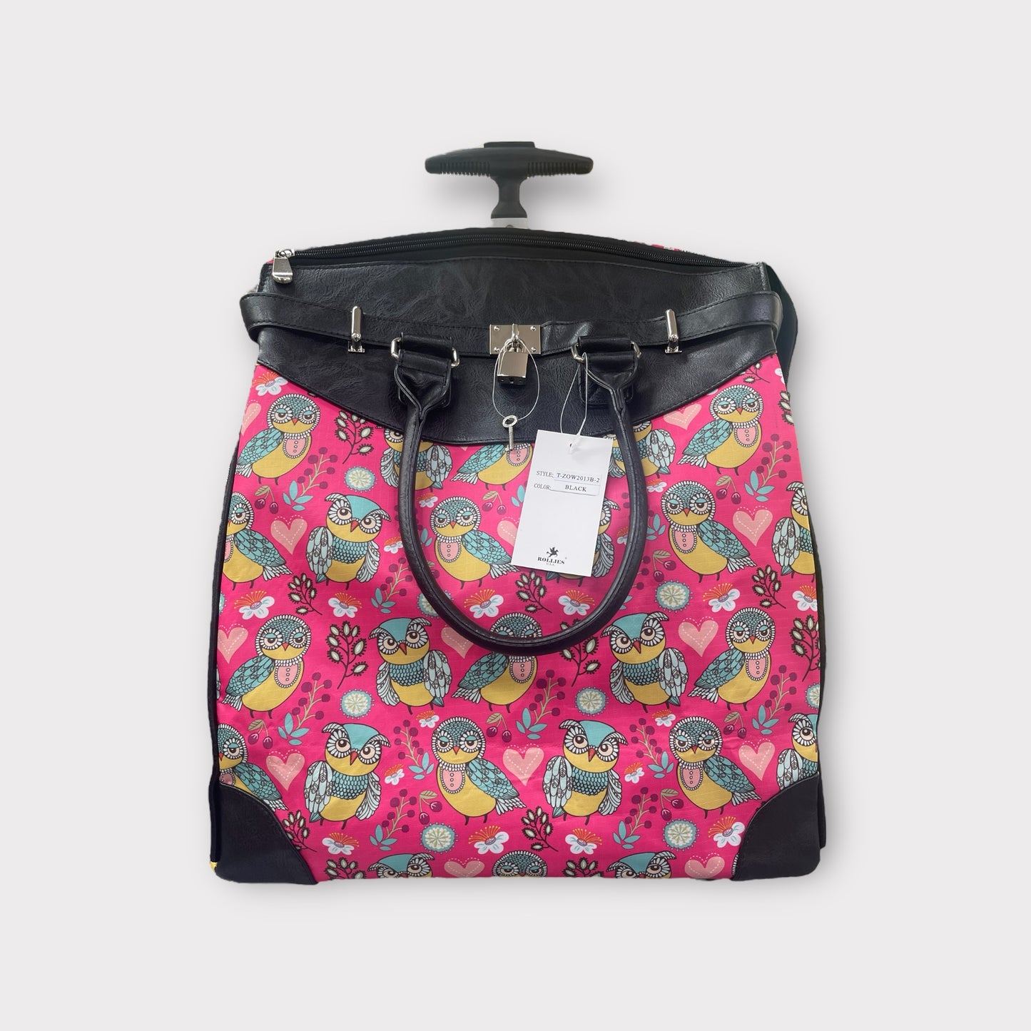 Rolling Tote Owl Pink
