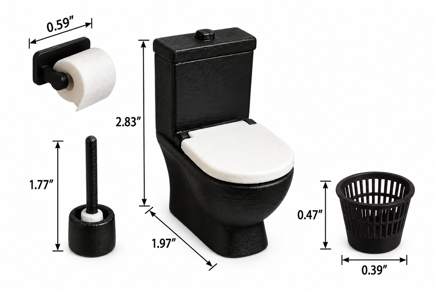 Miniature Black Toilet set