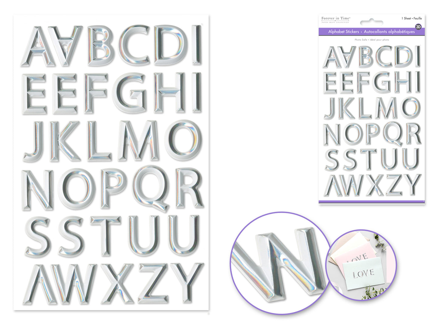 Stickers Alpha White w/Silver Foil