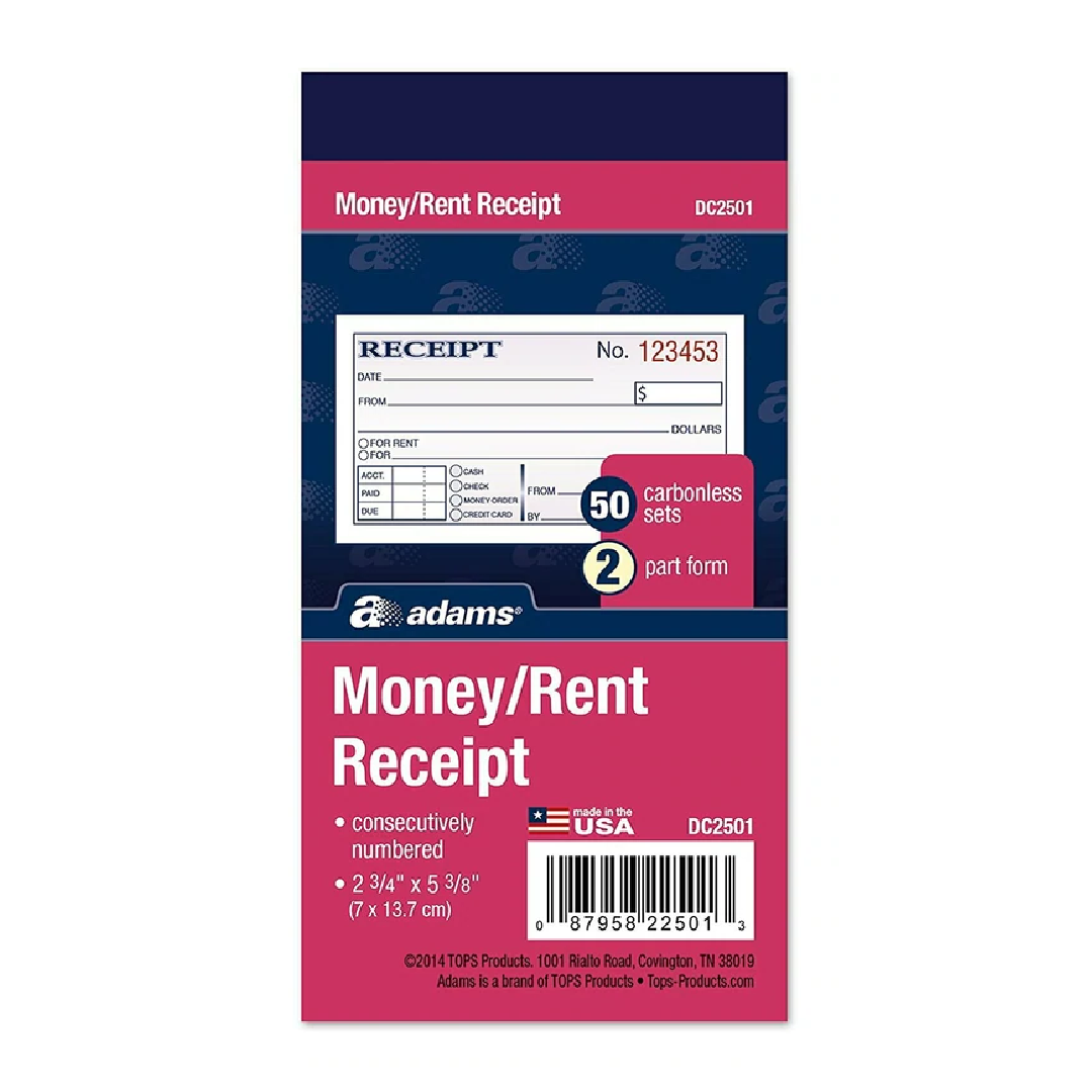 Money and Rent Receipt, 2-Parts, Carbonless, White/Canary, 50 Sets per Book