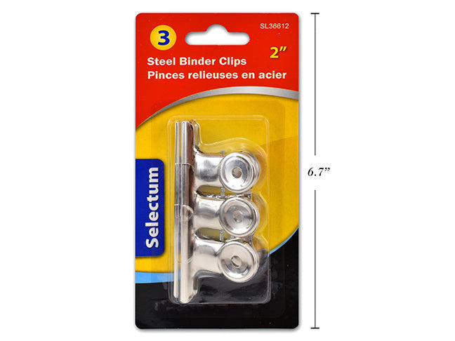 Binder Clips, Steel, 2", Pk-3