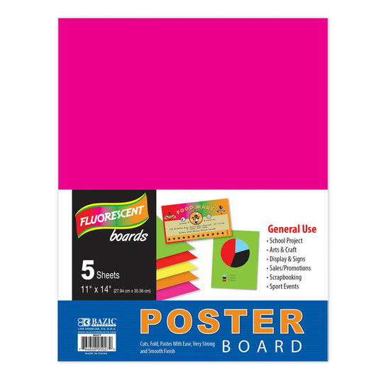 Poster Board Multi Color Fluorescent, 11" X 14", Pk-5