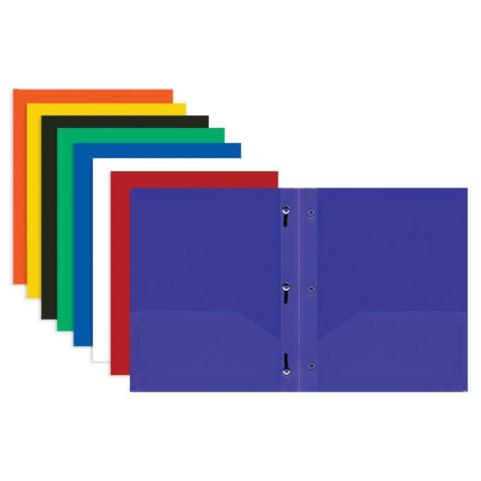 2-Pockets Portfolio Solid Color, Plastic with 3 Prongs [EACH]