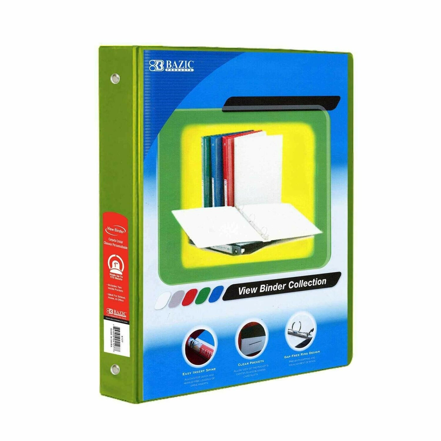 3-Ring View Binder w/ 2 Pockets, 1"