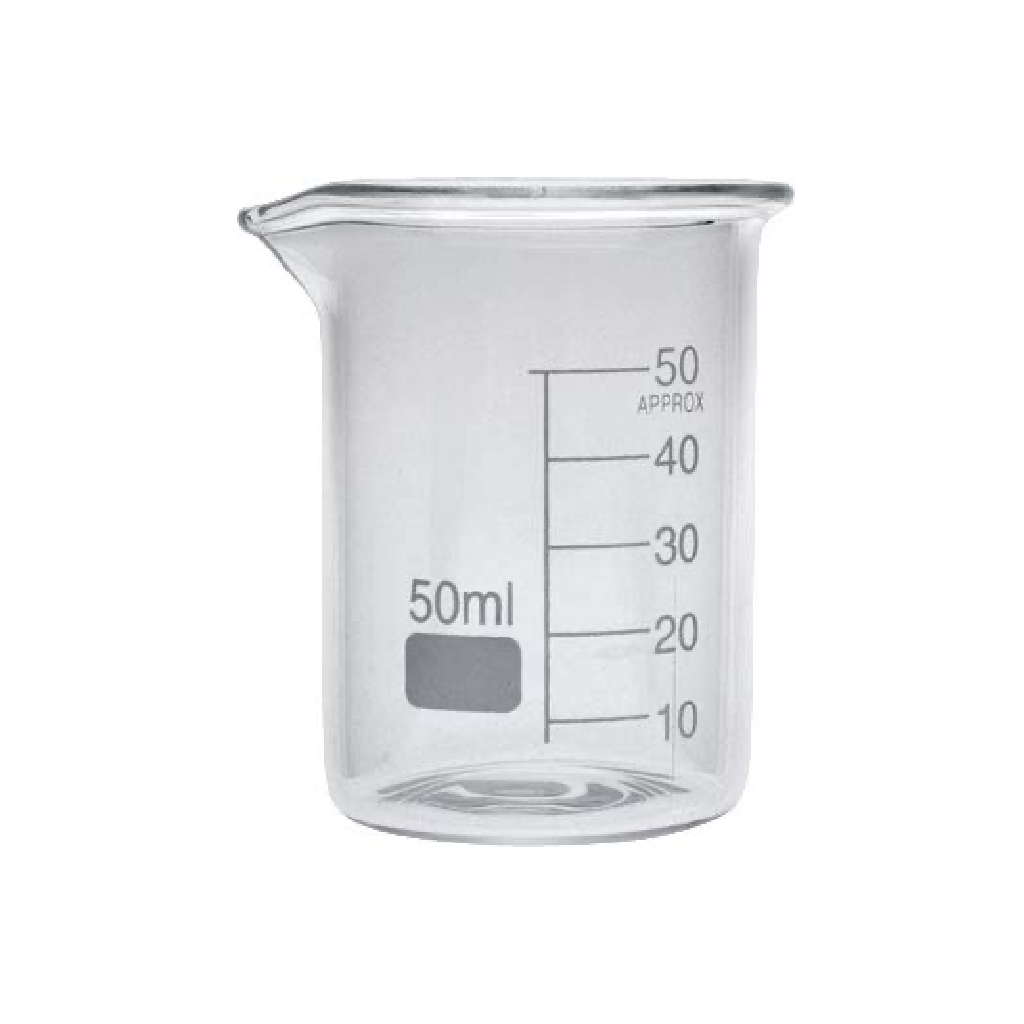 Glass Beaker 50ml, Low Form, with Double Capacity Scale