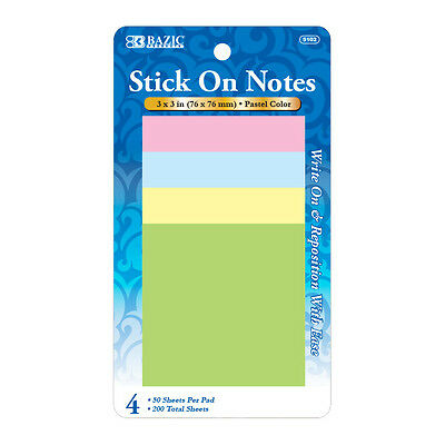 Stick On Notes 3" x 3" Pastel Colors [4/pk]