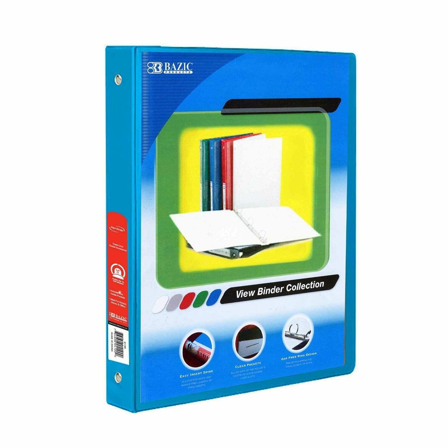 3-Ring View Binder w/ 2 Pockets, 1/2"