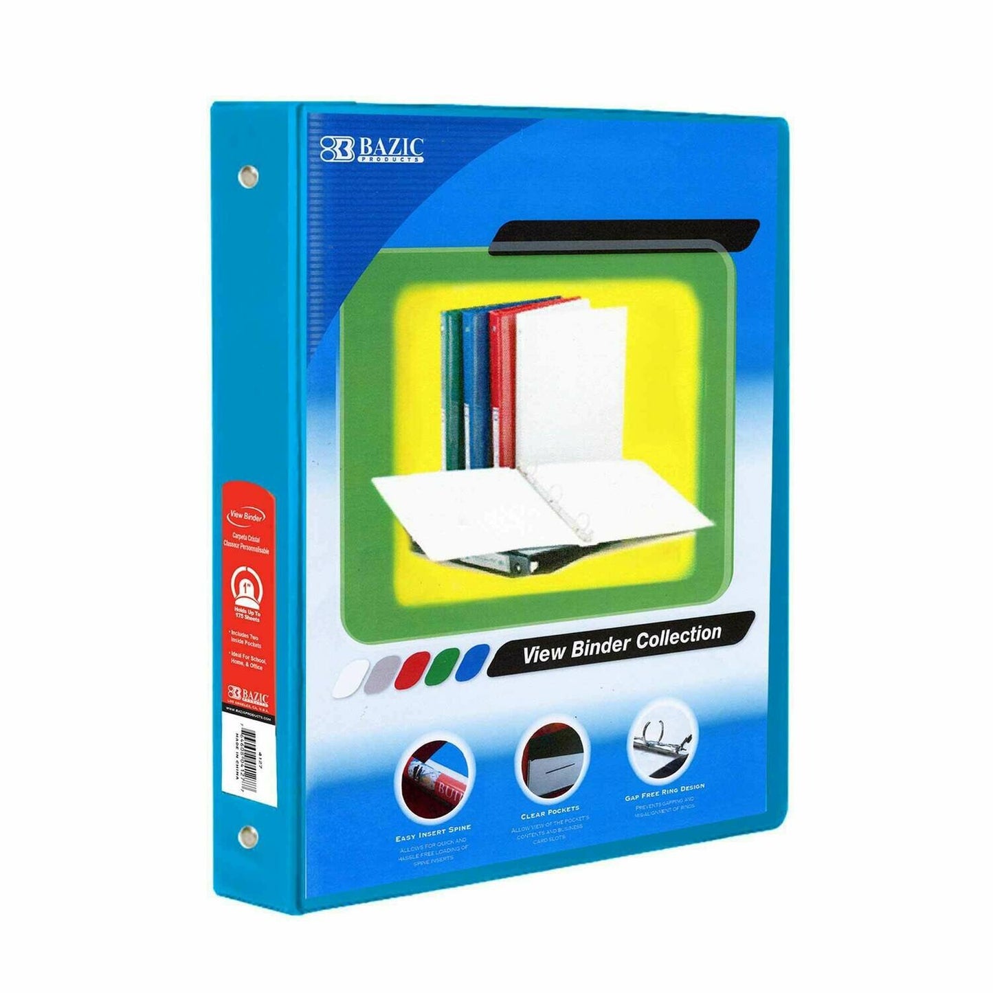 3-Ring View Binder w/ 2 Pockets, 1"