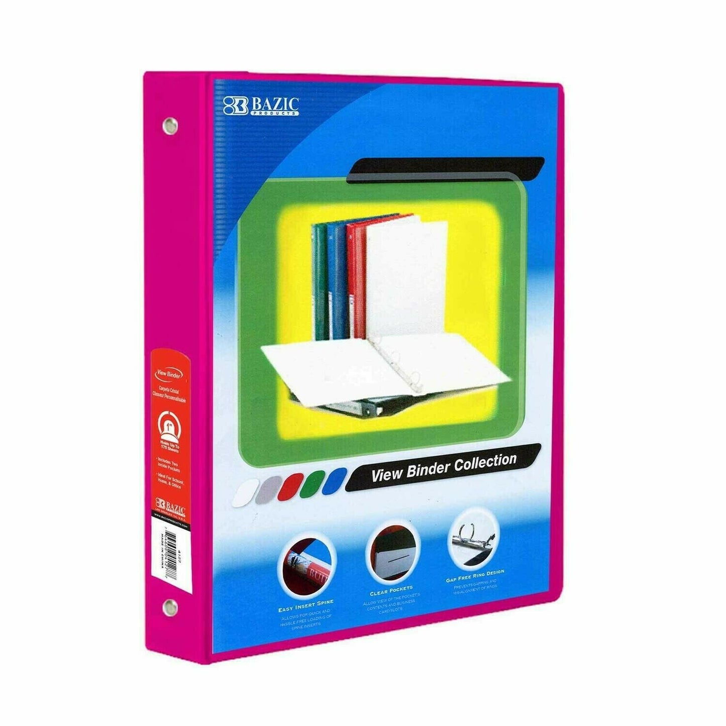 3-Ring View Binder w/ 2 Pockets, 1"