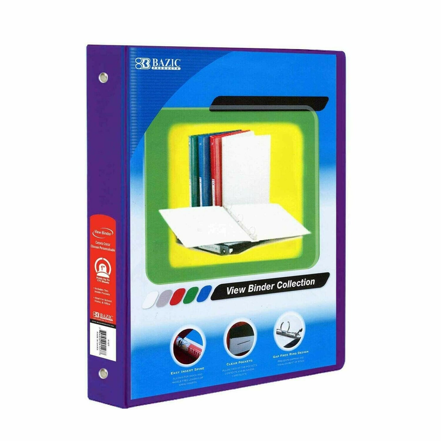 3-Ring View Binder w/ 2 Pockets, 1"