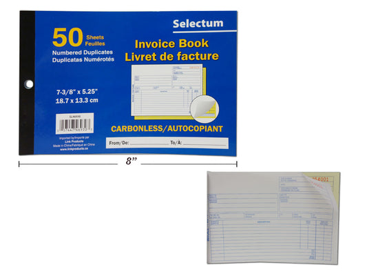 Invoice Book, 2-Part, Carbonless, 5.25x8", 50 ST/BK