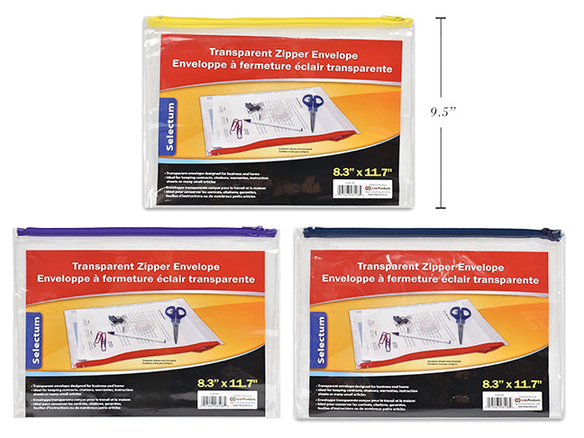 Envelope Clear 12x9" w/zipper