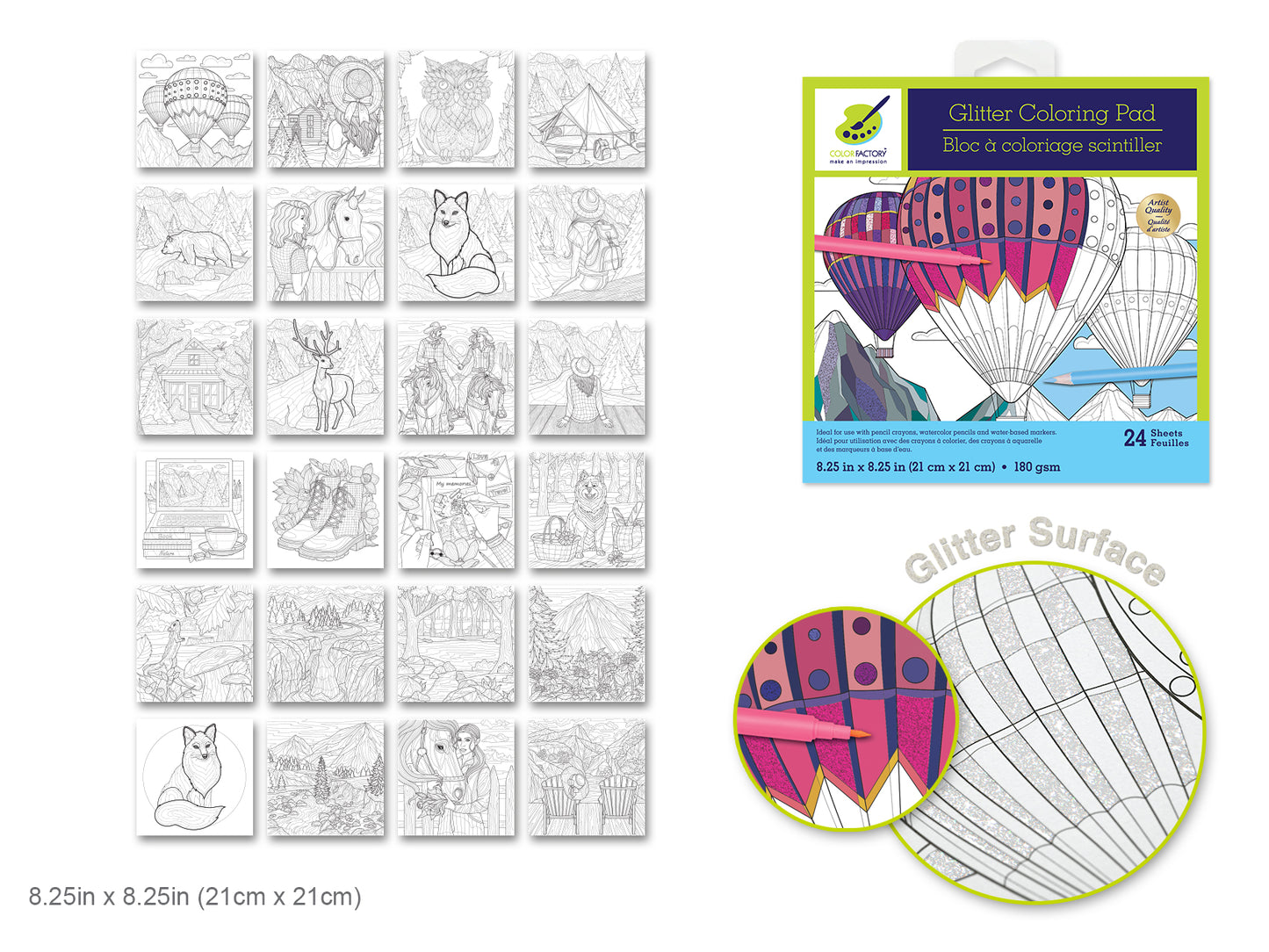Glitter Coloring Pad 8.25" X 8.25" 180Gsm 24Sht
