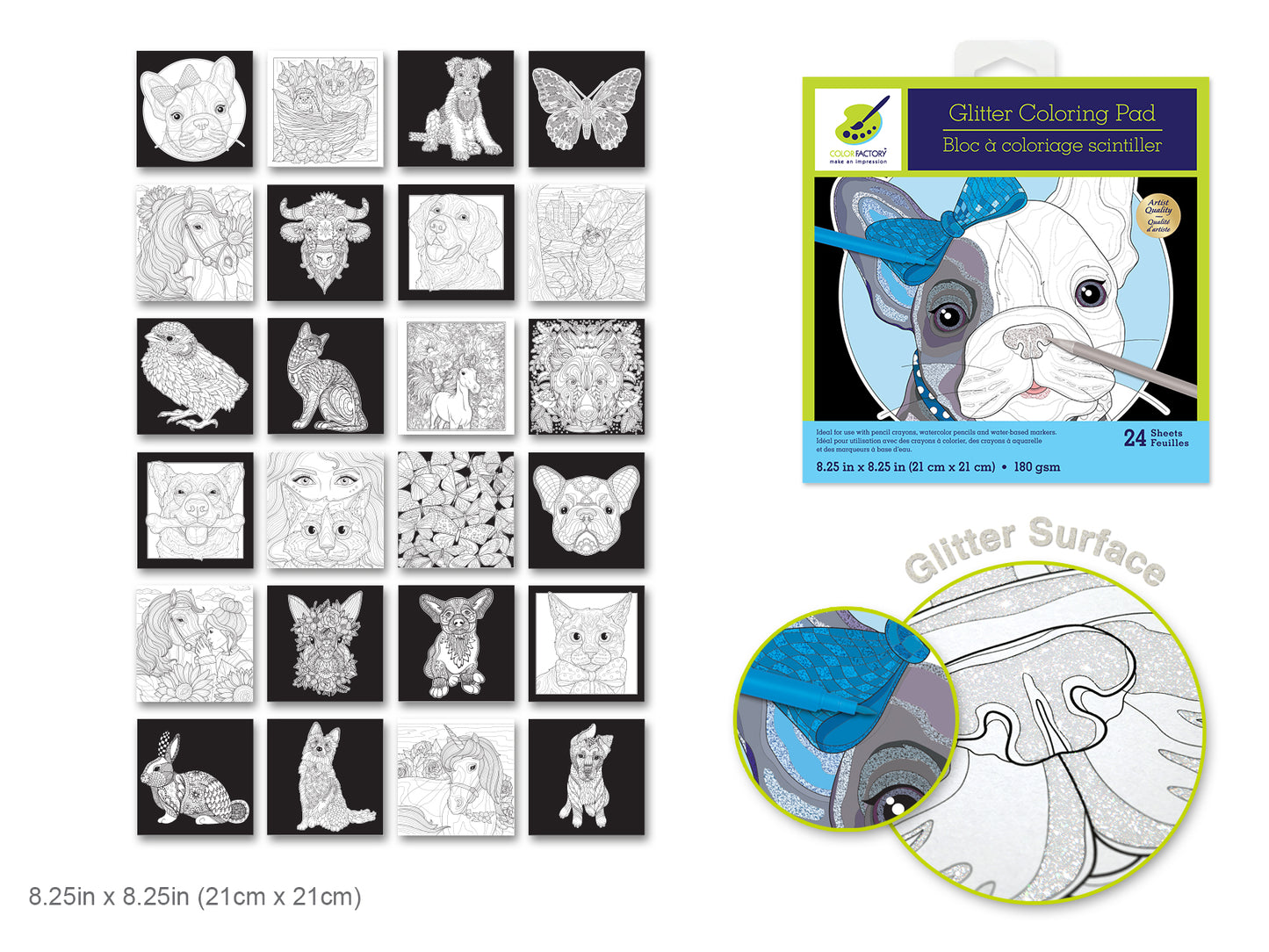 Glitter Coloring Pad 8.25" X 8.25" 180Gsm 24Sht