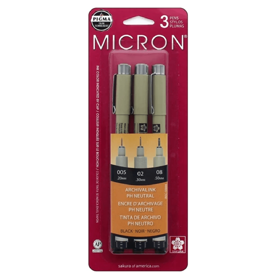 Micron Drawing 3 Illustration Pen Set (005, 02, 08)