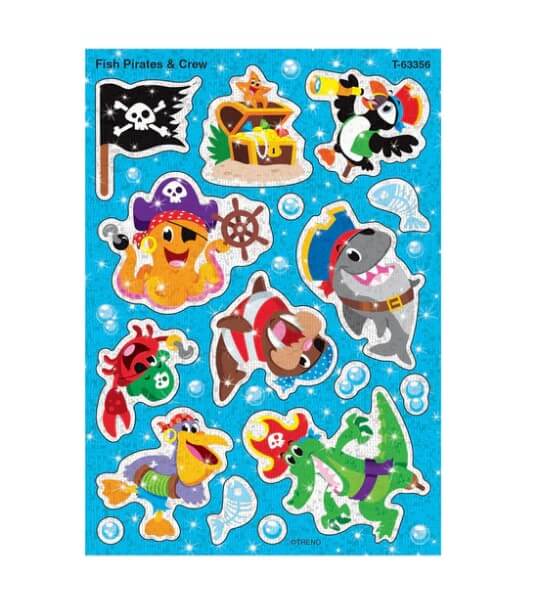 Fish Pirates & Crew Sparkle Stickers – Large