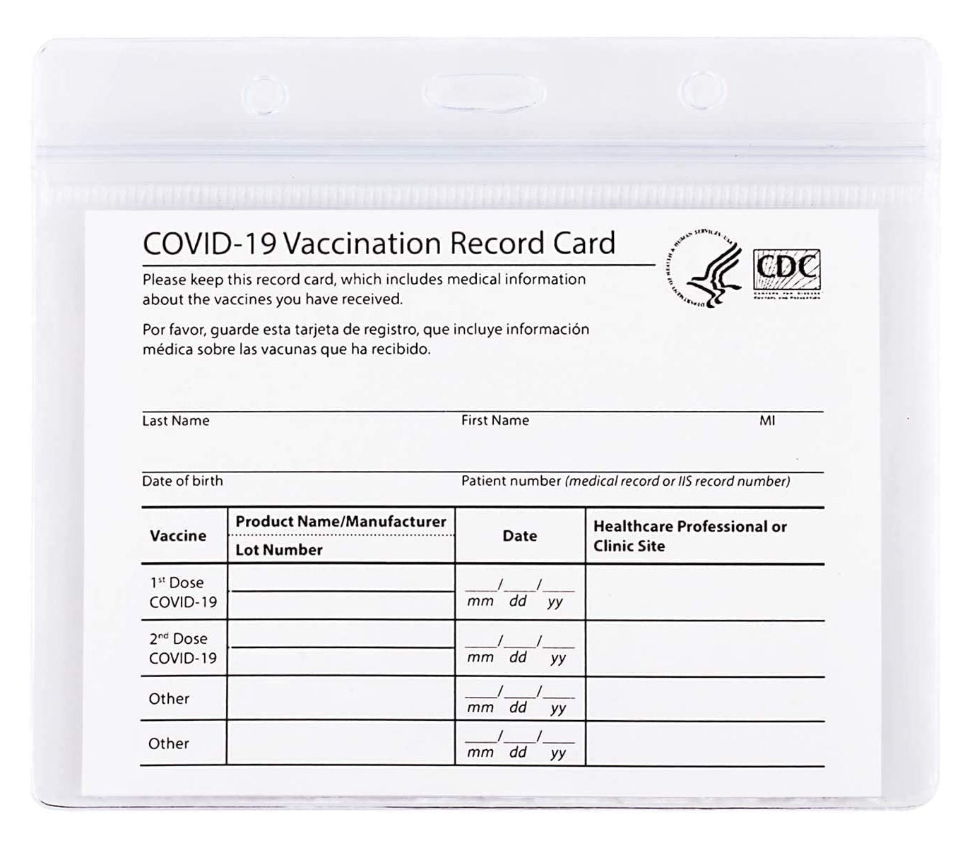 WATERPROOF Vaccination Card Protector, 3" x 4"