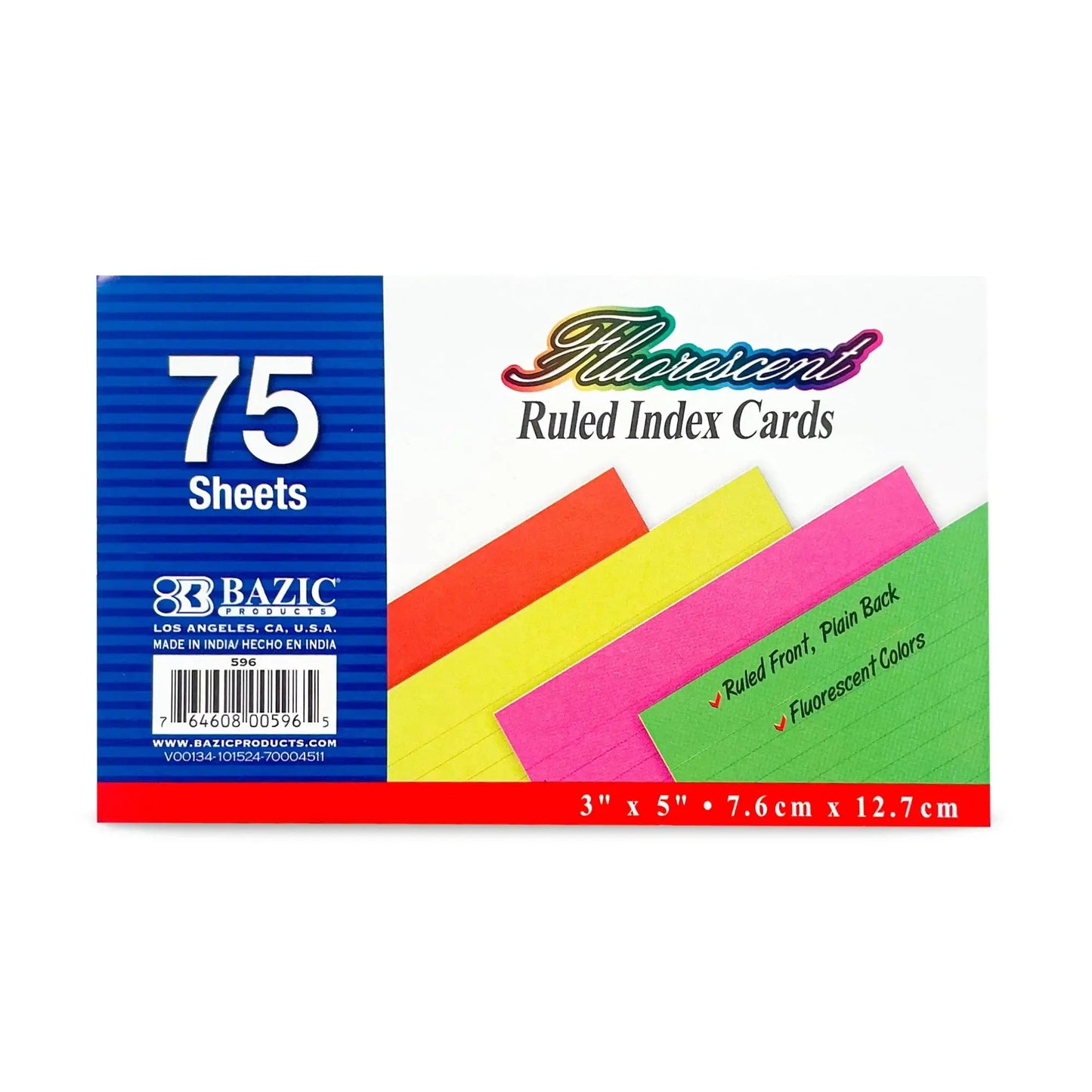 Index Cards 3" x 5" Fluorescent
