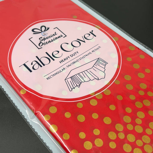 Tablecover 54" x 108" - Red w/Gold Dots