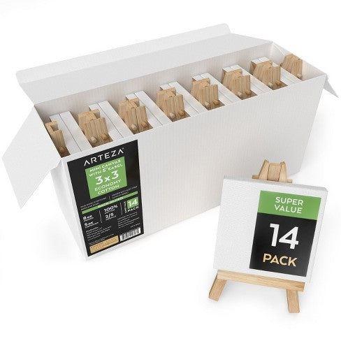Mini Canvas Stretch 3x3" with easel [14-Pack]