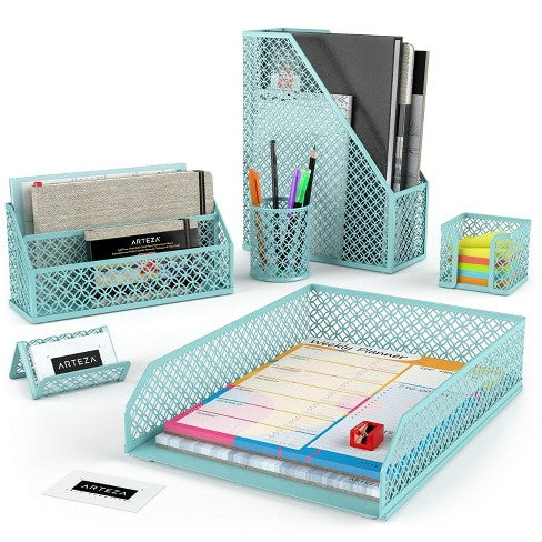 Desk Organizer Kit Blue Mesh