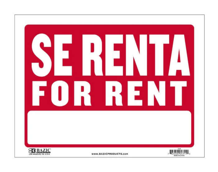 Sign 9 x 12" Bilingual Se Rent