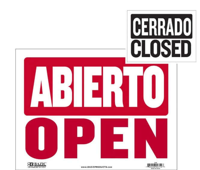 Sign 9 x 12" Bilingual Abierto