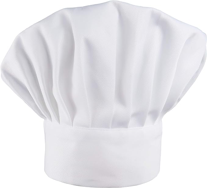 Chef Cap Hat White Fabric w/elastic