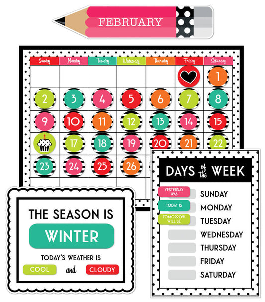 Black, White & Stylish Brights Calendar Bulletin Board Set