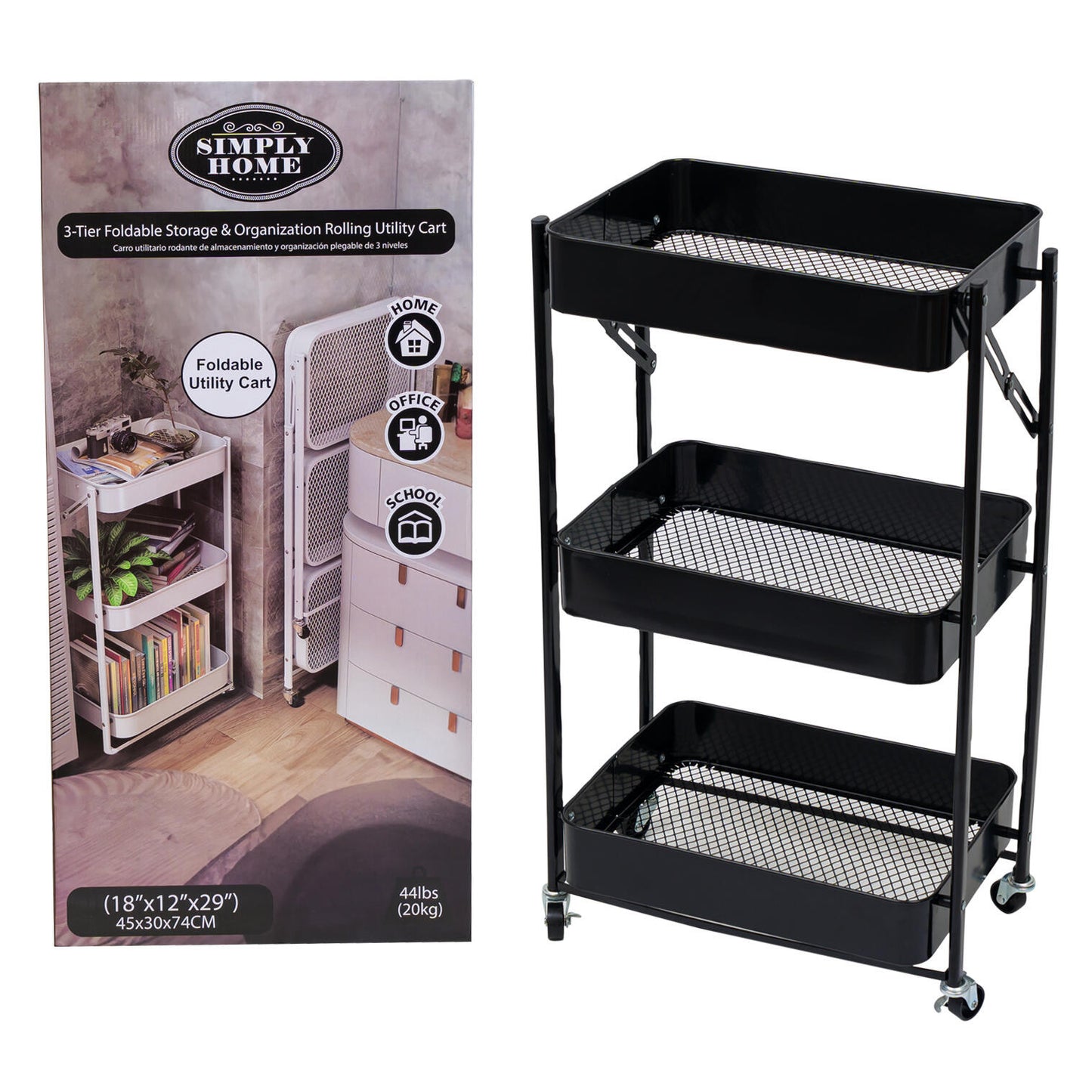 3-Tier Rolling Cart Black