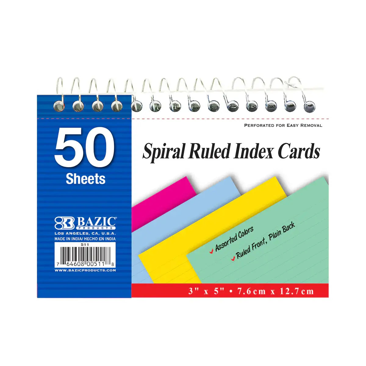Index Cards 3” x 5” Spiral