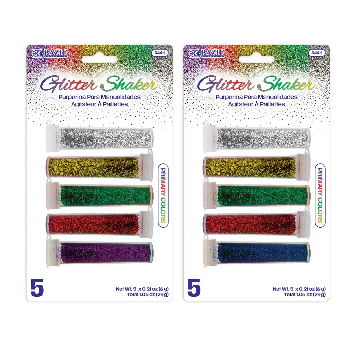 5 Primary Color Glitter Shaker