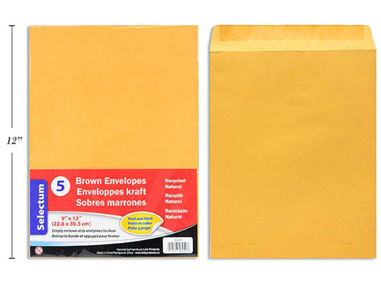 Peal & Seal Manila Envelopes 9 x 12" [pk-5]