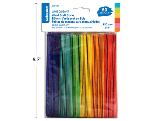 Wood Craft Sticks Jumbo Colored [pk-60]