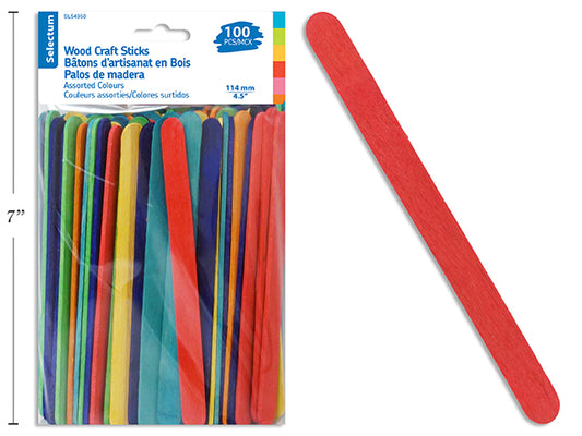Wood Craft Sticks Colored [pk-100]