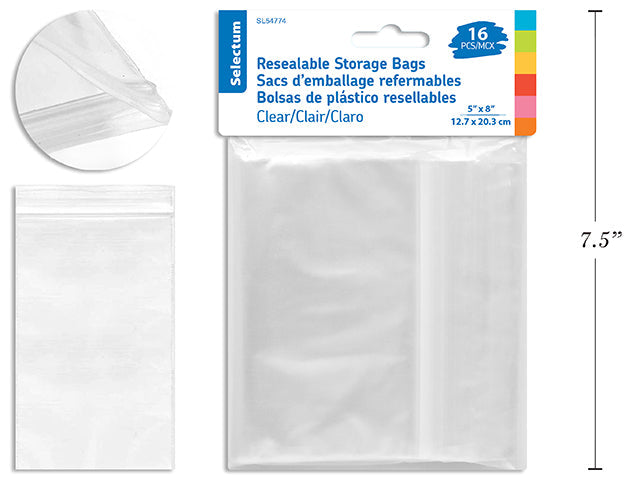 Zip Lock Bags 5" x 8" [pk-16]