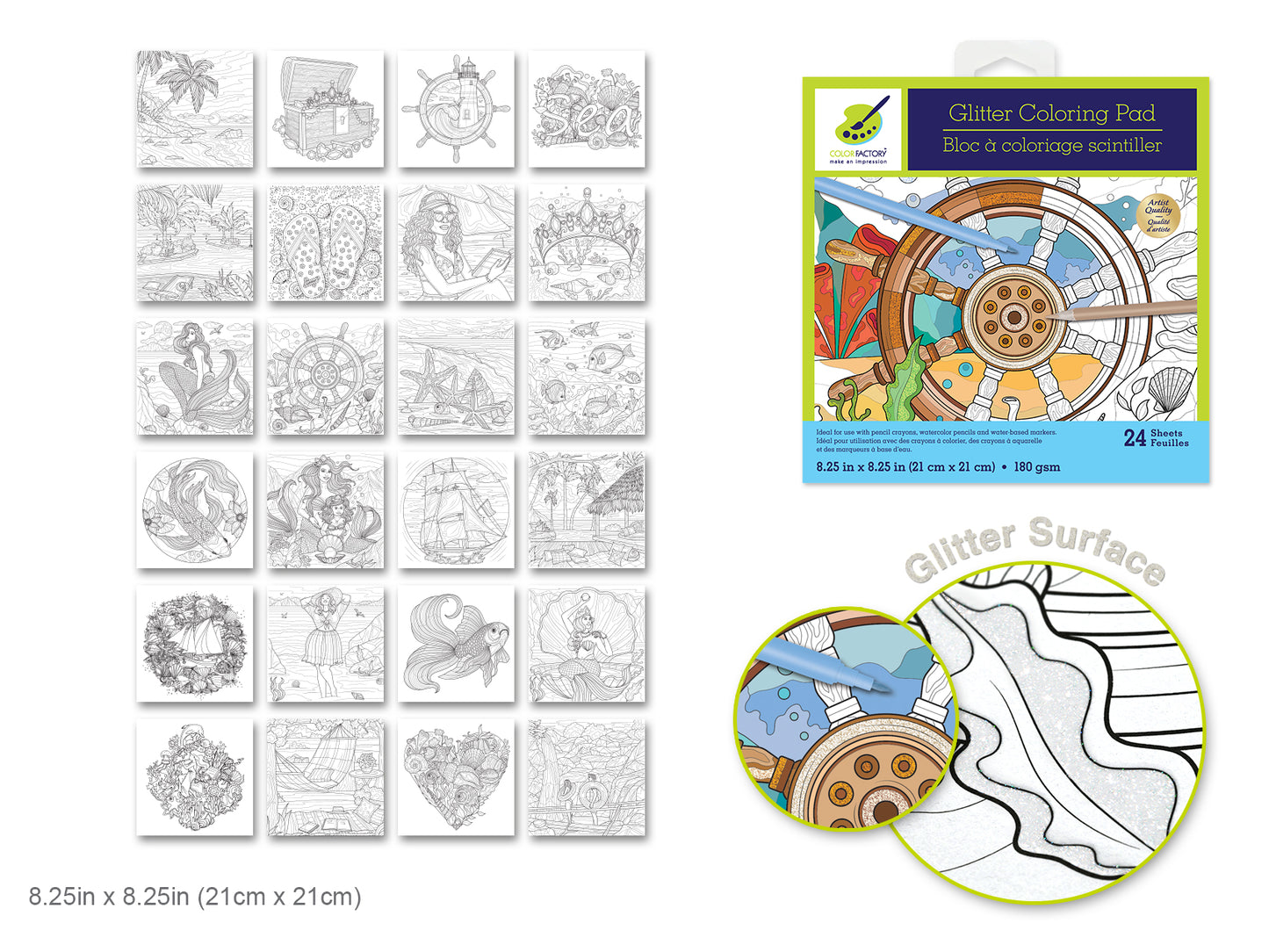 Glitter Coloring Pad 8.25" X 8.25" 180Gsm 24Sht