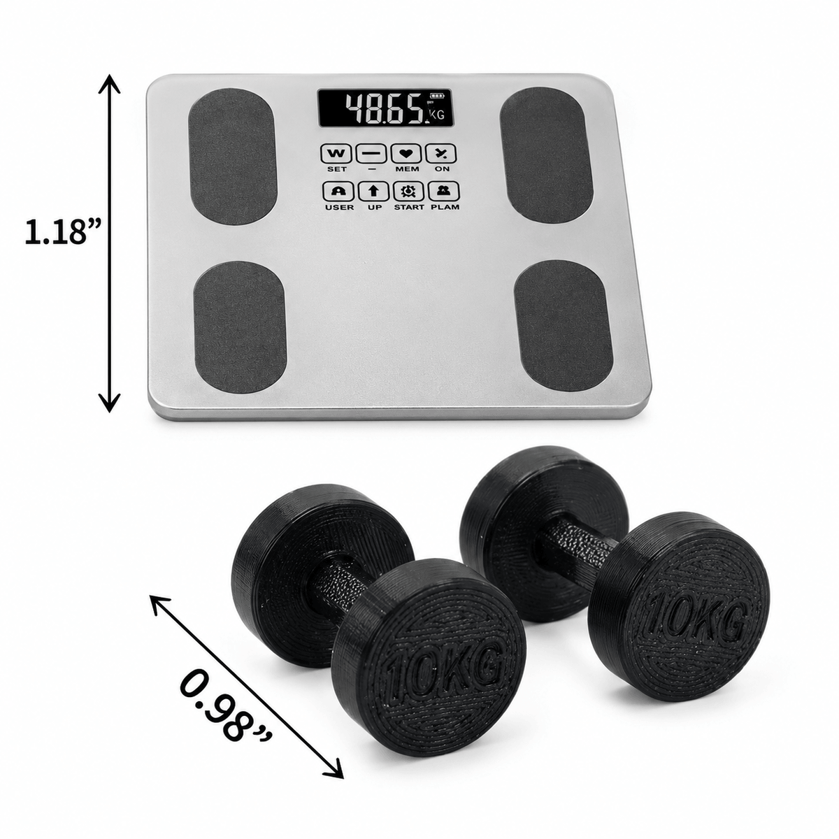 Mini dumbbell and body fat scale