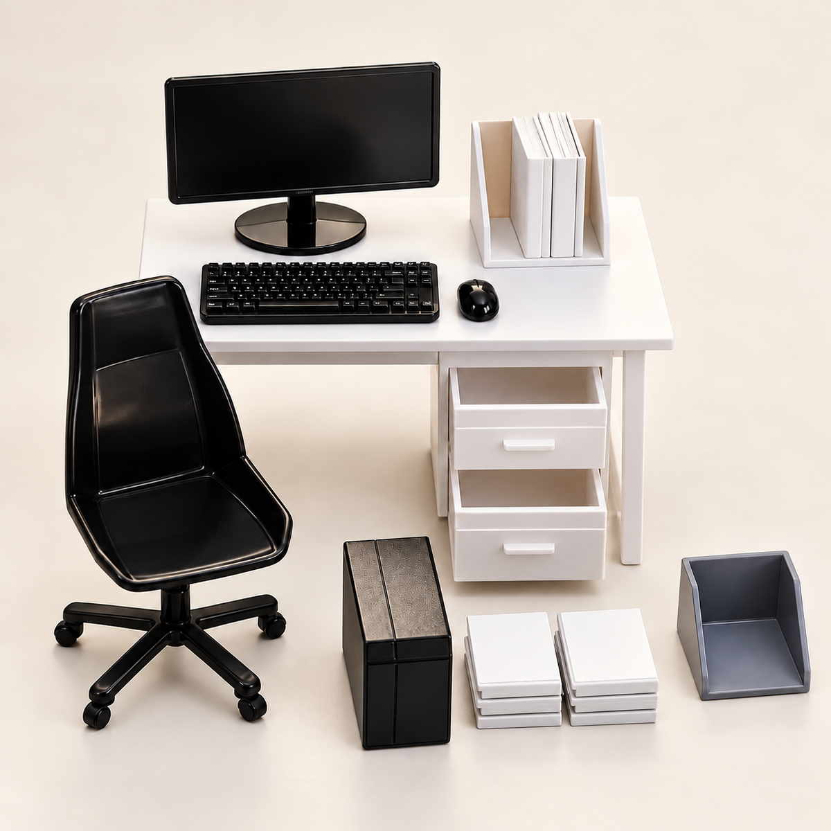 Set office desk, chair, computer