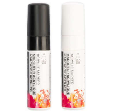 Acrylic Markers Black/White 15mm [pk-2]