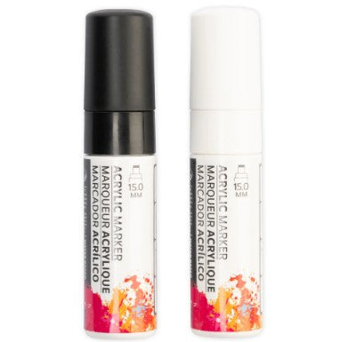 Acrylic Markers Black/White 15mm [pk-2]