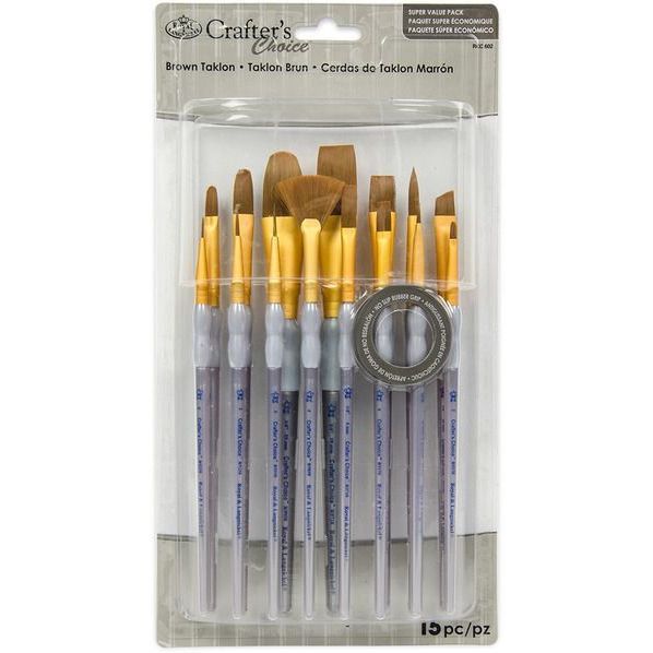 Brush Crafter Brown Taklon Variety Brush Set [pk-15]