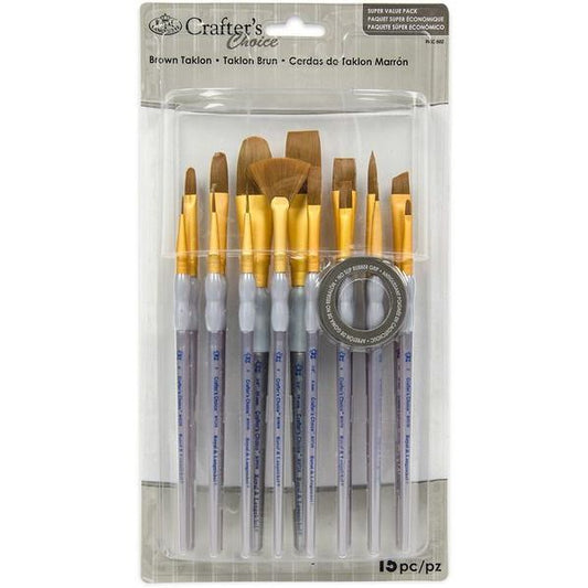 Brush Crafter Brown Taklon Variety Brush Set [pk-15]