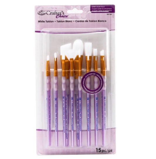 Brush Crafter White Taklon Variety Brush Set [pk-15]