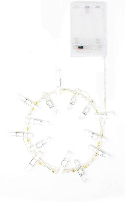 5 LED Mini Photo Clip Battery Operated Silver Copper Fairy Lights - Warm White