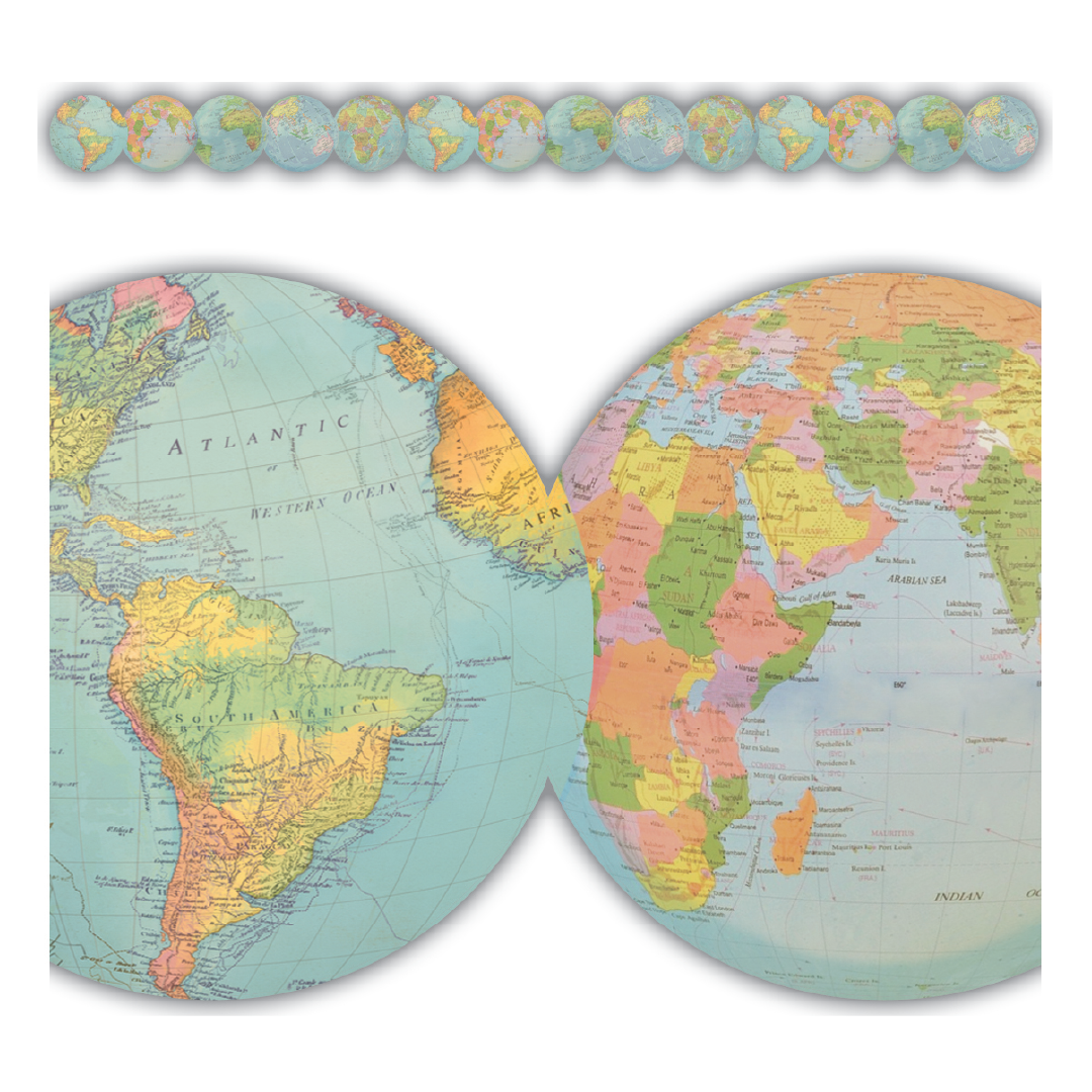 "Travel the Map" Globes Die-Cut Border Trim