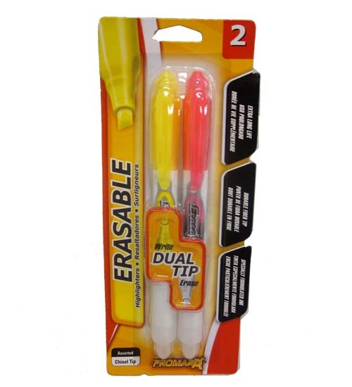 Dual Tip Erasable Highlighters, Pink and Yellow, 2 Count