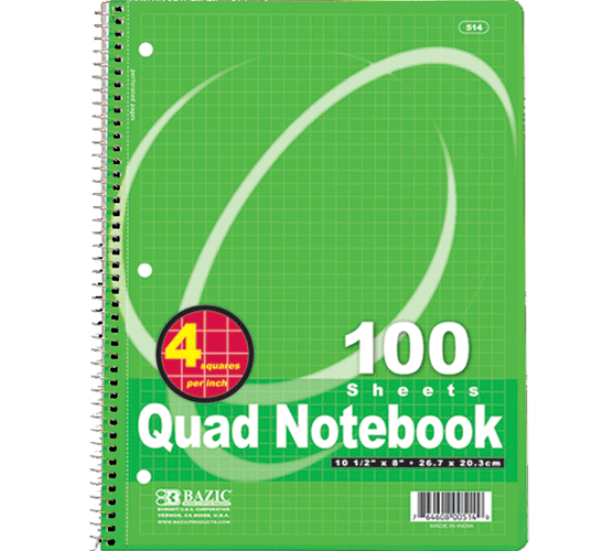 Qualed Ruled Notebook Quad-Ruled 4-1 Spiral Notebook 100 Ct. – Humacao School Supply